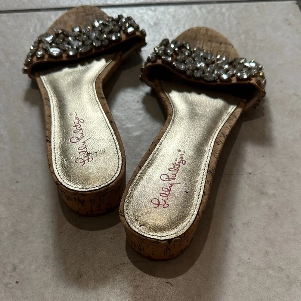 Lilly Pulitzer Trish Cork & Crystal Rhinestone mule‎ sandals
